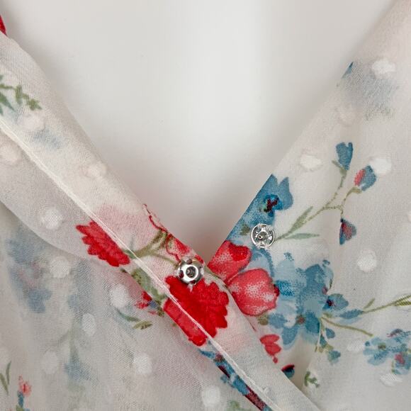 NWT COLLECTIVE CONCEPTS Sheer Floral V-Neck Wrap Mini Dress (White | Size S) - Picture 11 of 14